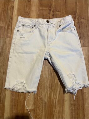 Free People Off-White Distressed Denim Shorts Cream colored